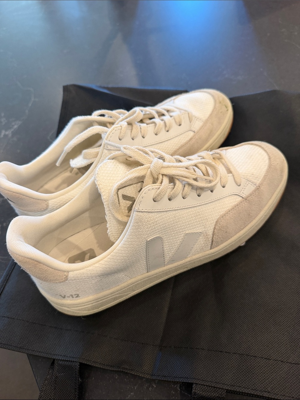 Veja V-12 Sneakers in Off-White and Suede Accents